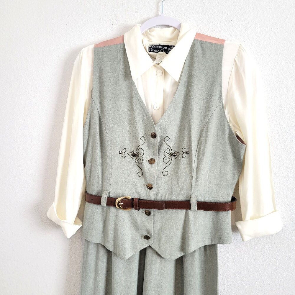 Vintage Hampton Dress Co Dress & Vest Petite Beige Cream Studded Size 8